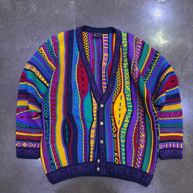 Emaroo 에마루 멀티 컬러 케이블 패턴 헤비 울 니트 가디건 M