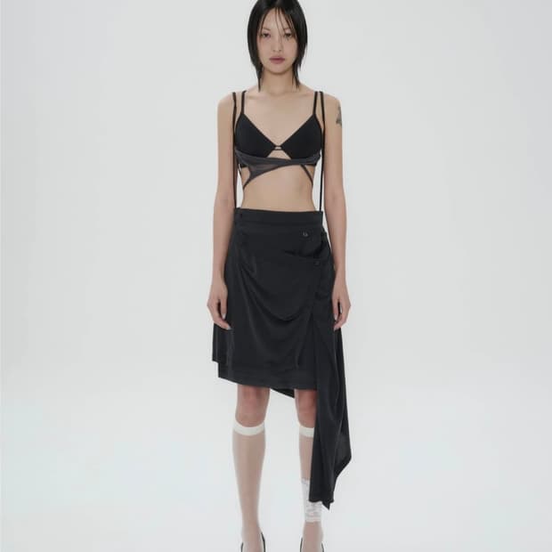 Jersey Drape Wrap Skirt / Black
