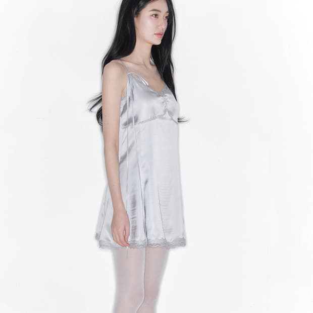 더티스 실키 레이스 리본 슬립 드레스 원피스 그레이