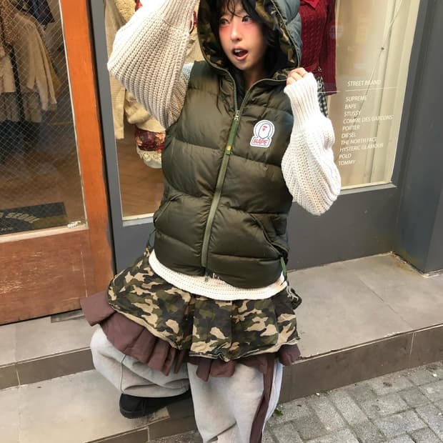 Bape Khaki Logo Two-way Padded Vest