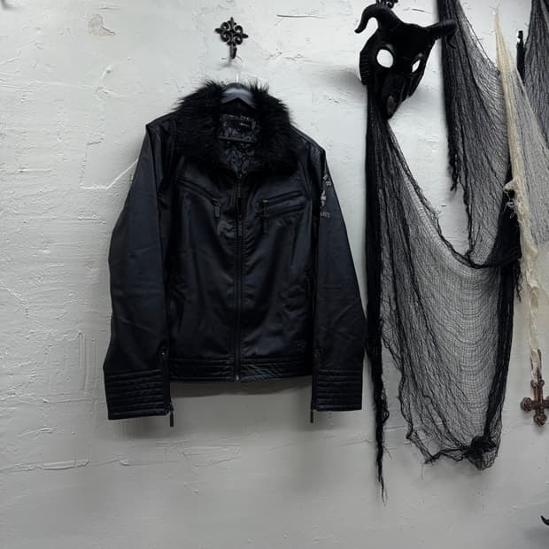 Diviner vkei trimming fur leather jacket