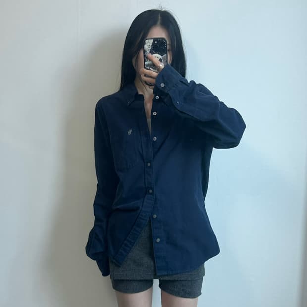 아베크롬비 산양로고 네이비 코튼 셔츠