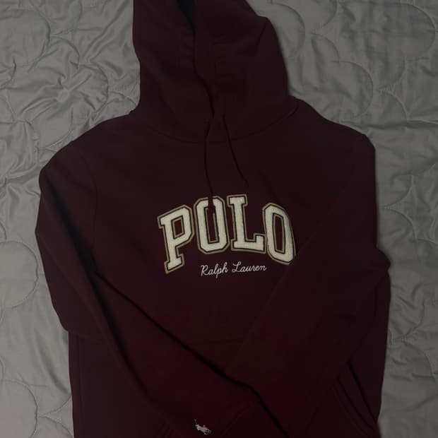 ( 1회 착용 M ) 폴로 랄프로렌 로고 플리스 후드티 버건디