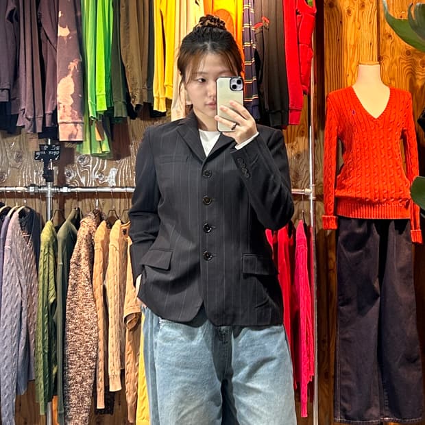 S 폴로랄프로렌 핀스트라이프 버튼 테일러드 블레이저