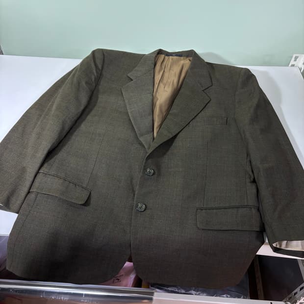 95 M 발렌티노 카키 2버튼 울100% 체크 싱글 블레이져