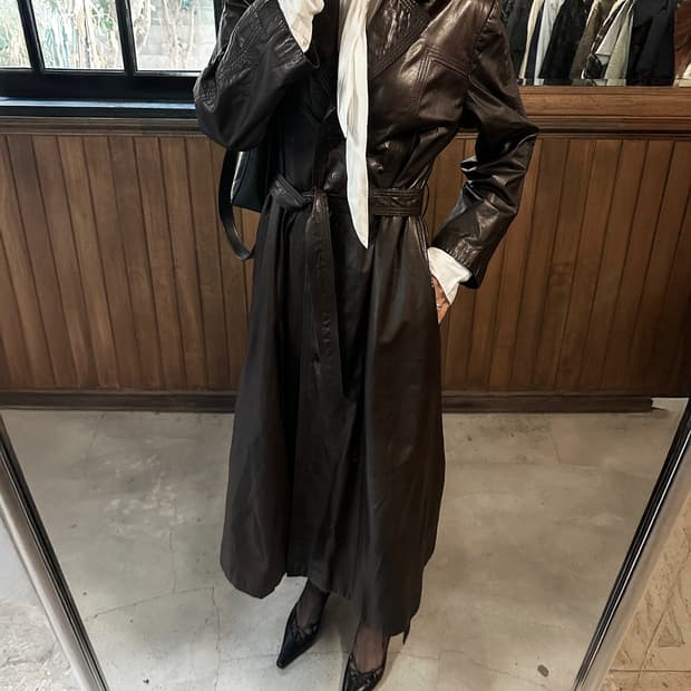 JPV leather brown long coat