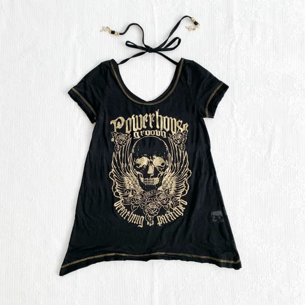 Punk ♥ 스컬 글리터 큐빅 반팔탑