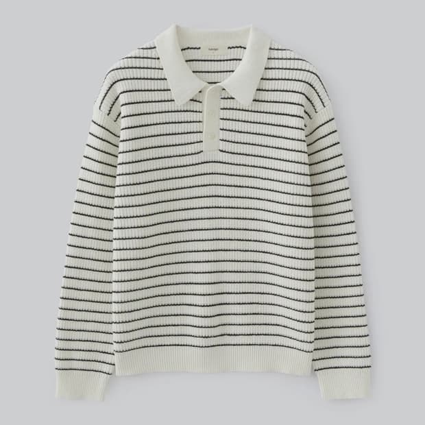 (2) 파브레가 코튼 폴로 스트라이프 니트 (아이보리)