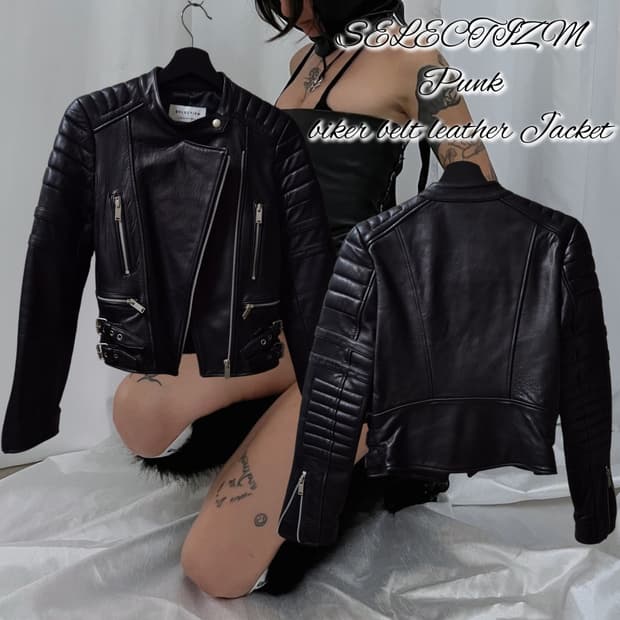 SELECTIZM Punk biker belt leather Jacket