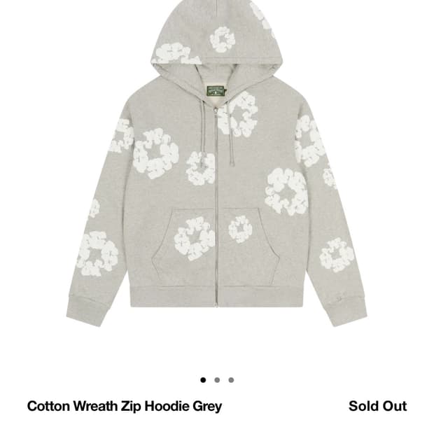 Cotton Wreath Zip Hoodie Grey