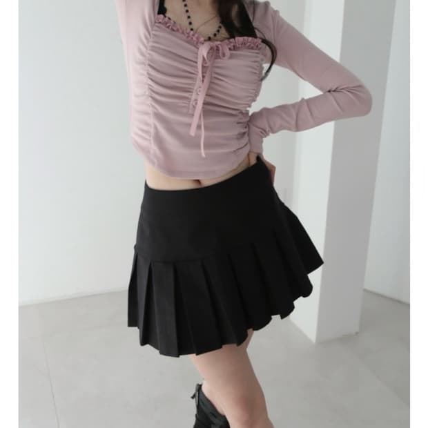 SHIRRING LACE BUTTON TOP (DUSTYPINK)