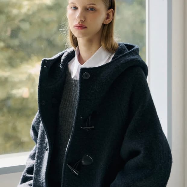 드로우핏 우먼 알파카 부클 더플 후드 코트 딥 네이비 S 새상품