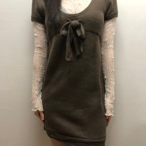 빈티지 브라운 리본 니트 원피스