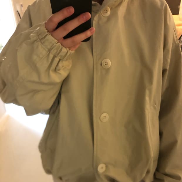 스트링 버튼 야상 후드 점퍼 블루종