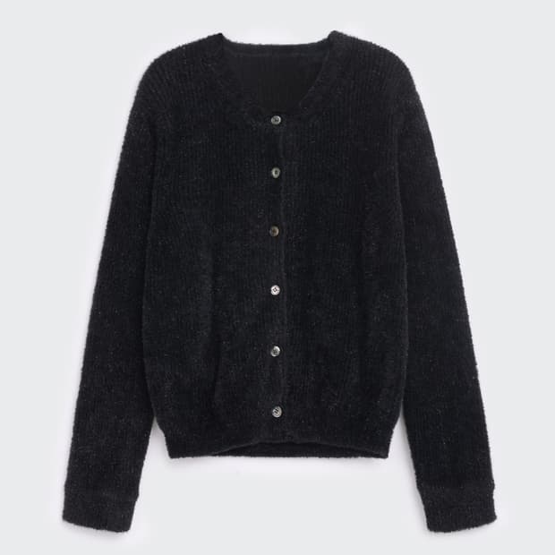 COSMOSS TINSEL BUTTON CARDIGAN (BLACK)