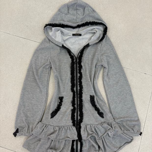 그레이 레이스 프릴 캉캉 후드집업