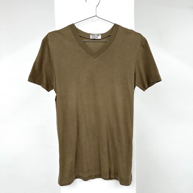 Helmut lang khaki brown Vneck short slee
