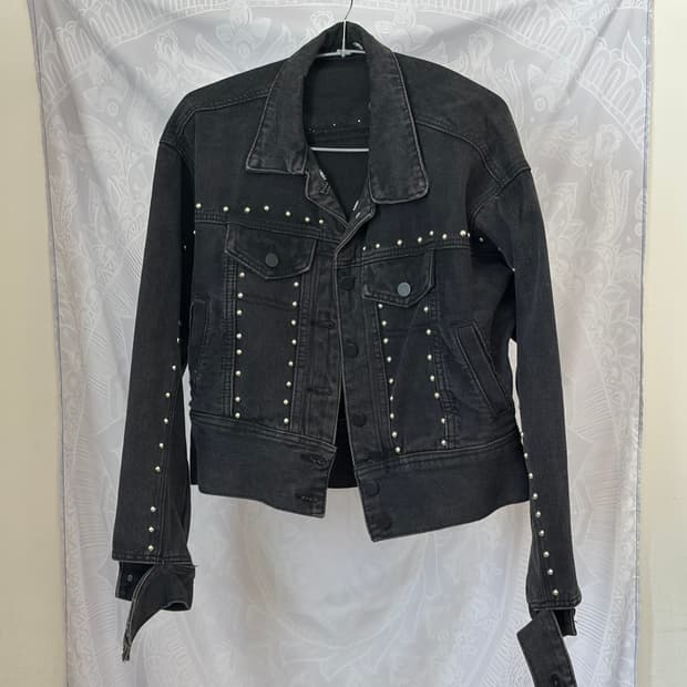 Studded Black Denim Cropped Jacket