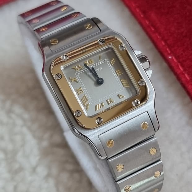 까르띠에 산토스 갈베 18K 콤비 로듐다이얼 쿼츠 스몰 여성시계 02년