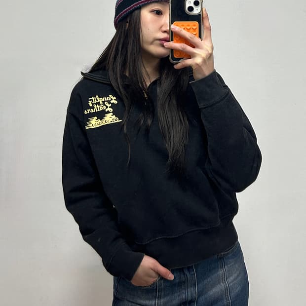 랑그리츠 레더스 빈티지 쿼터집업 스웻셔츠 맨투맨 블랙