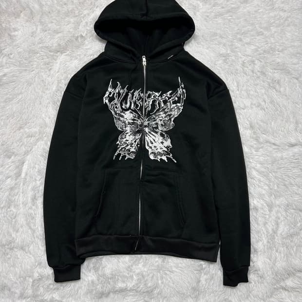 butterfly printed hood zip-up