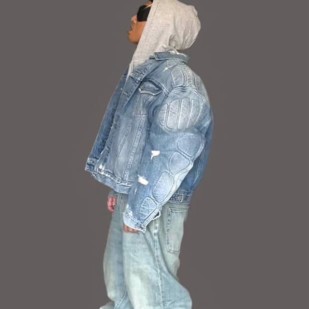 칸예 Yeezy Gap 모토 바이커 데님자켓