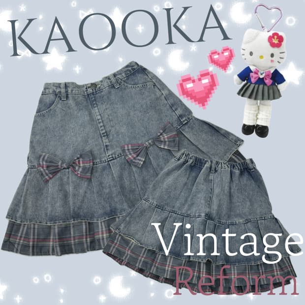 🛼자체 리폼 리본 오네갸루 히메 스커트🛼고갸루 히걀 러블리 데님 