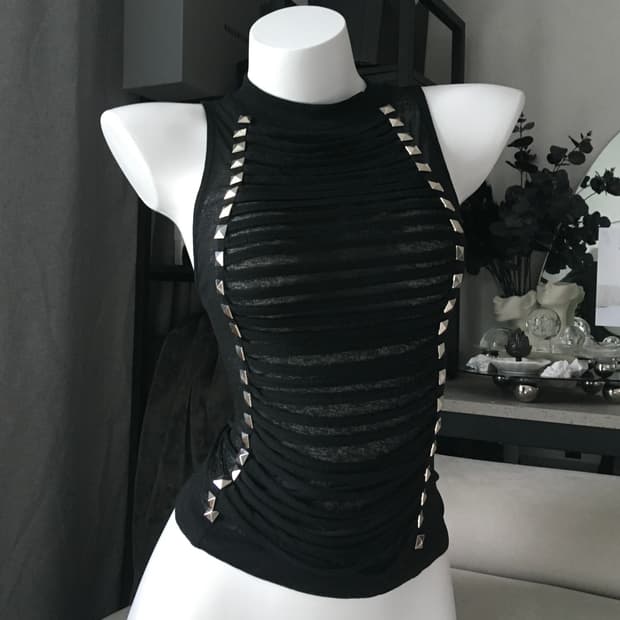 ༒ Chrome Studded Chainskin Top