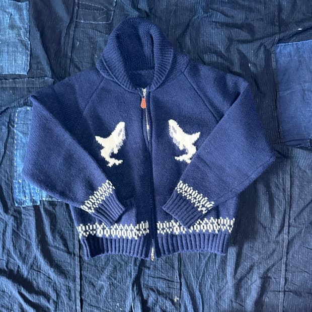 빈티지 고래 패턴 코위찬 스웨터 F