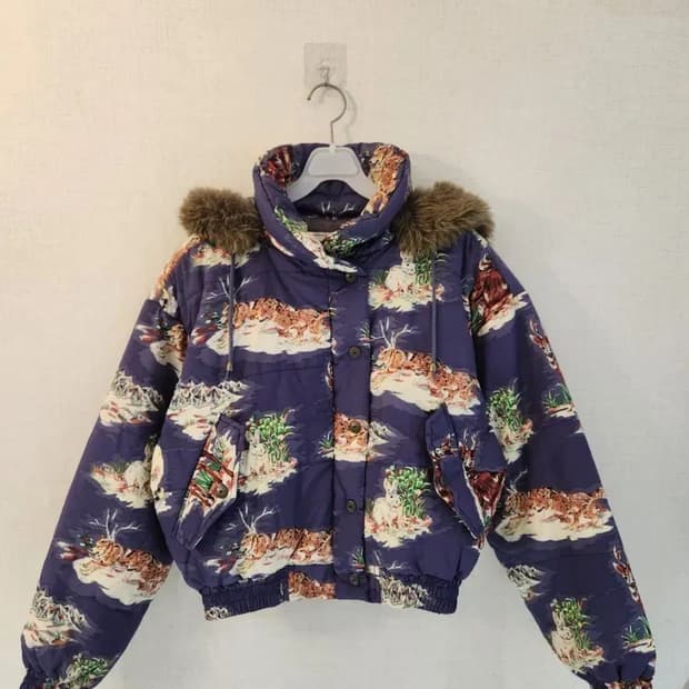 일본빈티지 퍼 후드 숏패딩 점퍼