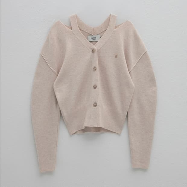 아틀리에 나인 앙쥬 울 컷아웃 니트 가디건 라이트베이지