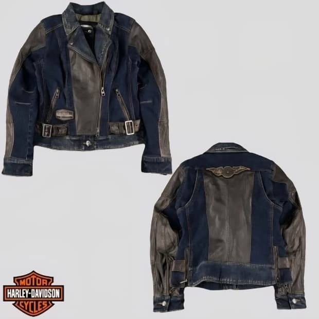 할리데이비슨 데님 버팔로 가죽 라이더 자켓55사이즈