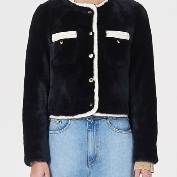 Sandro 양털 배색 자켓 네이비