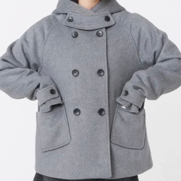 미세키서울 후드 더블 버튼 코트 그레이 회색