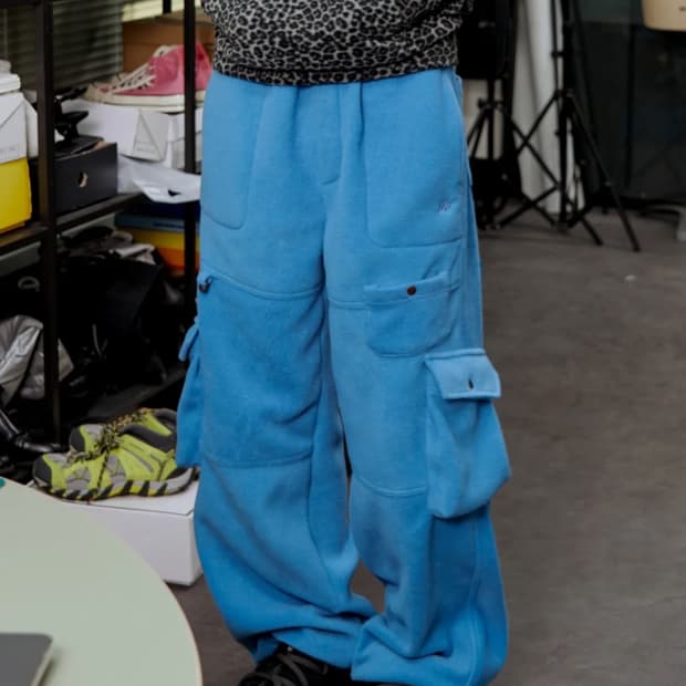 러닝하이 플리스밴딩카고팬츠 블루컬러