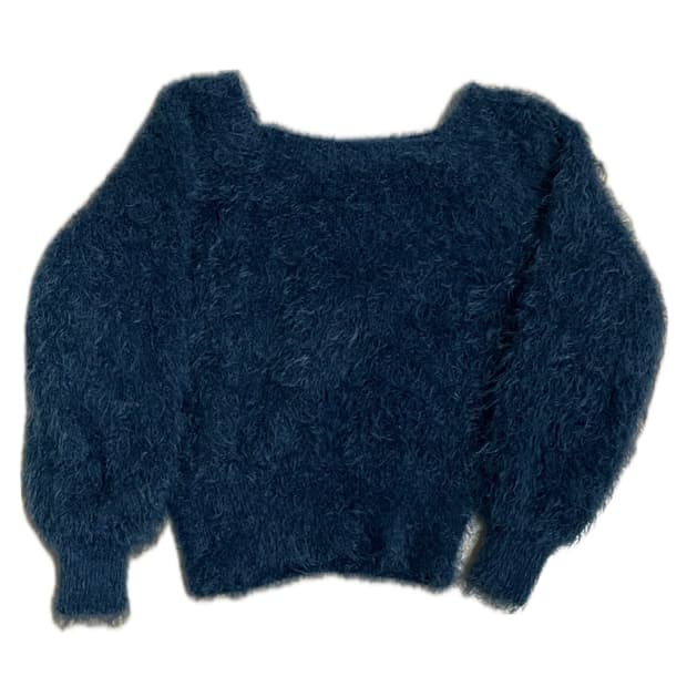 청녹색 퍼니트 크롭 앙고라 니트