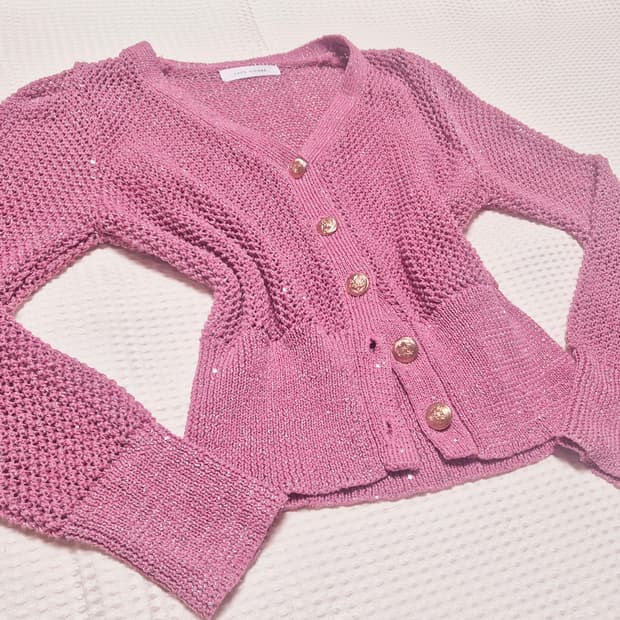 갸루깔 금장 버튼 핑크 가디건