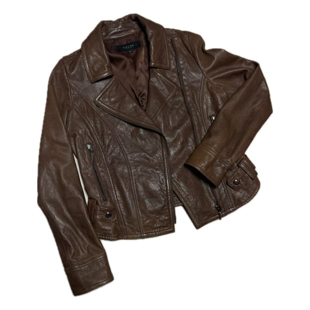 vtg 숏 리얼 양가죽 라이더 레더 재킷 브라운