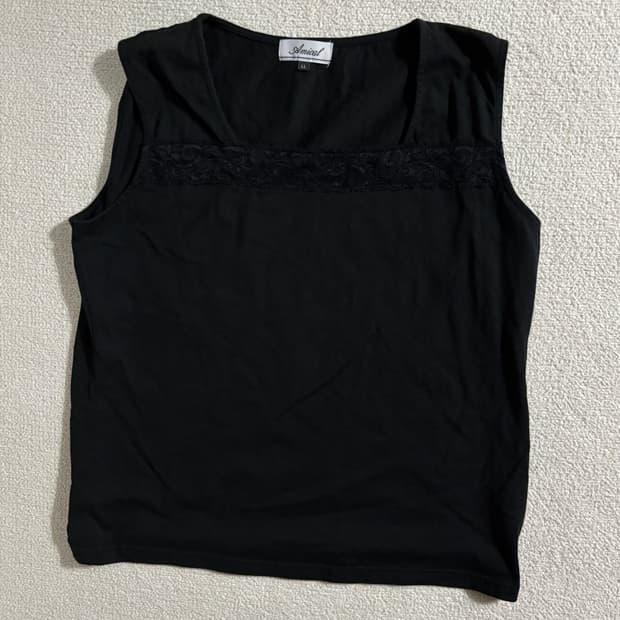 일본빈티지 블랙 레이스포인트 나시 탑