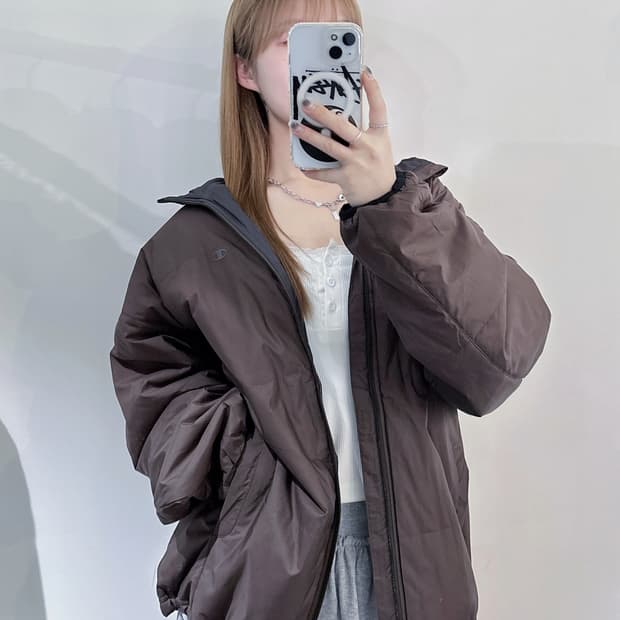 챔피언 브라운 스몰로고 폴리쉘 자켓