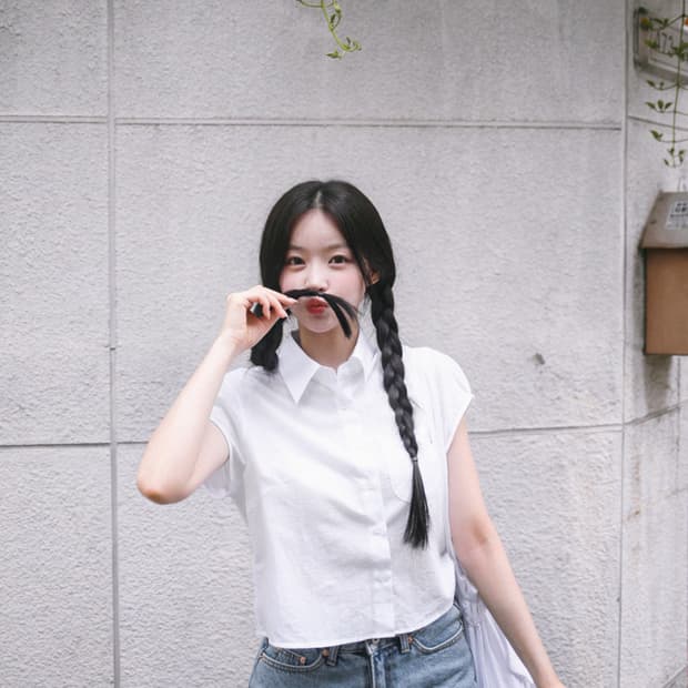 밀크코코아 블라우스 화이트/블루그레이