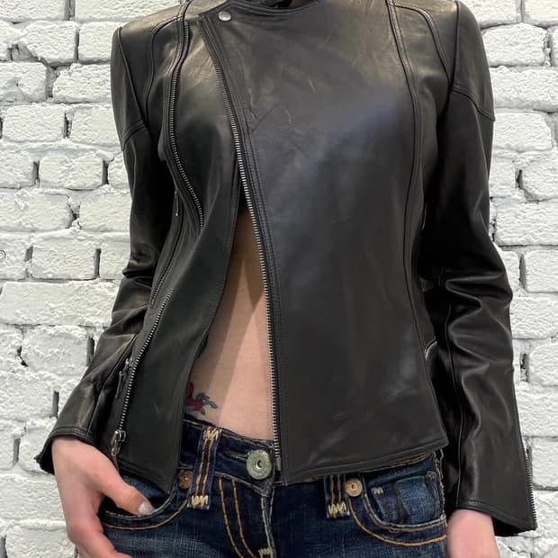 Asymmetric High-Neck Leather Jacket