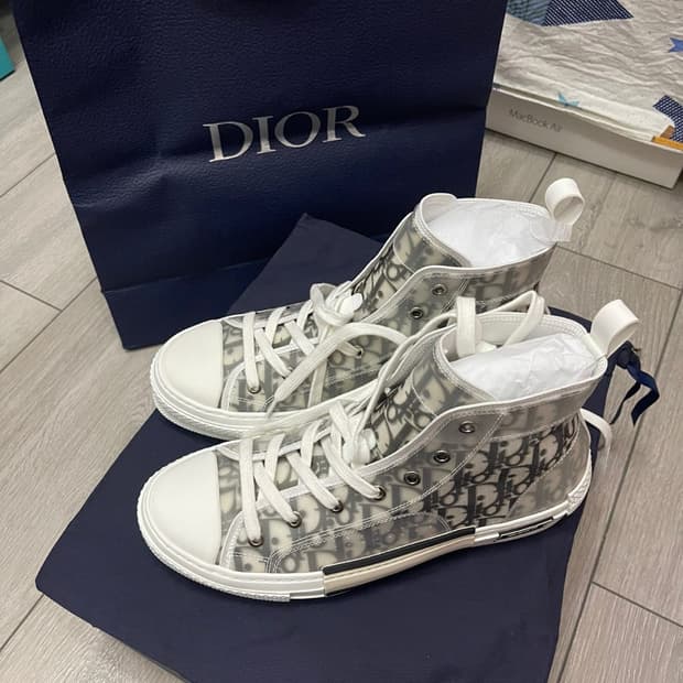 디올 B23 하이 디올 오블리크 캔버스 화이트 & 블랙