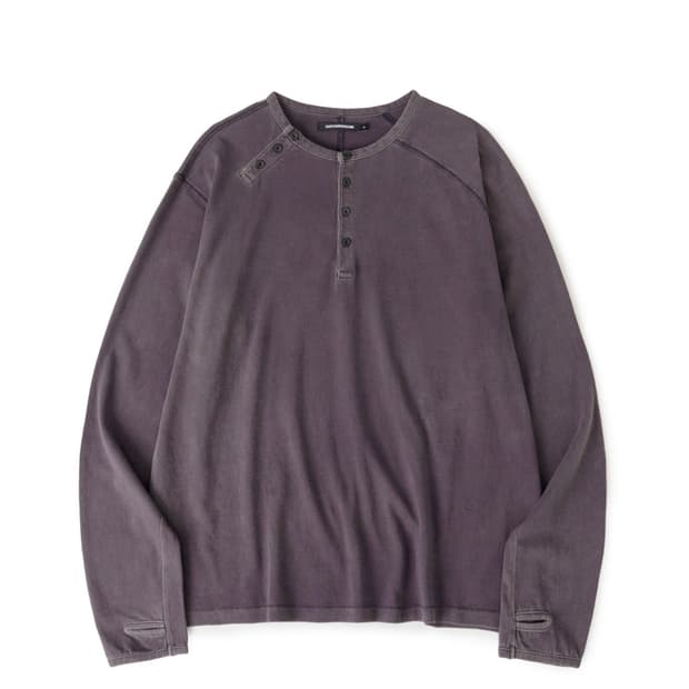 5사이즈) 해칭룸 더블 헨리넥티 블리치드 블루 차콜