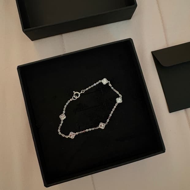 MOODAL 클로버 미니 볼드 체인 팔찌 14k 화이트골드