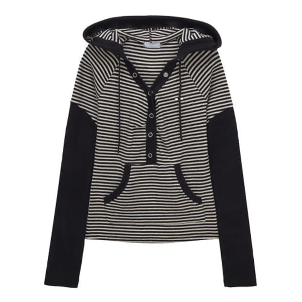 허그유어스킨 허유스 스트라이프 스냅 버튼 후드 티셔츠