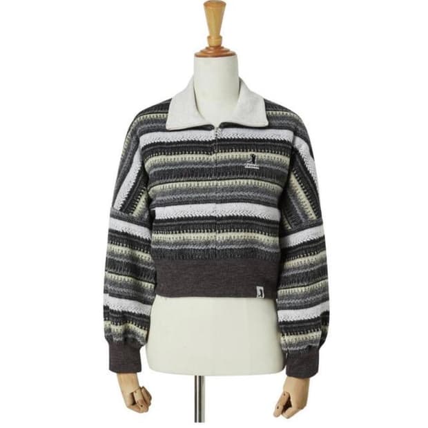 코케트 스트라이프 하프 집업 니트 스탠다드