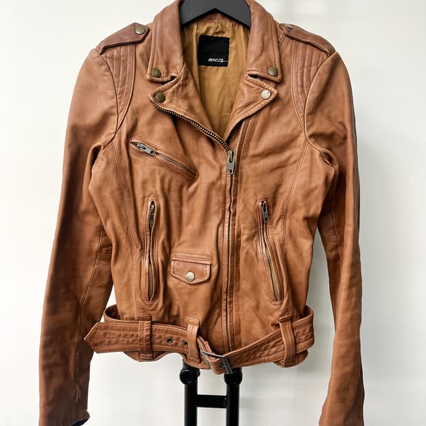 마우지 고트 레더 바이커 자켓