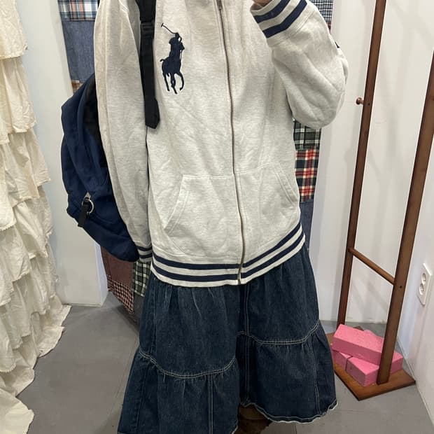 폴로 그레이 빅포니 후드집업