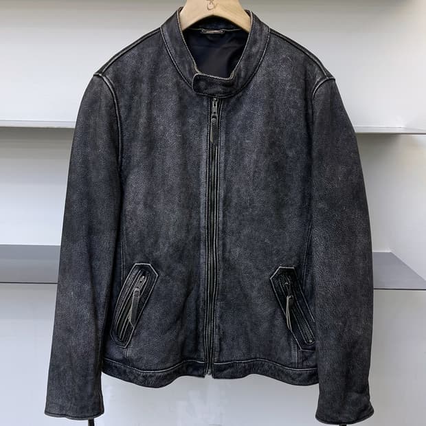 어반 바론 스톤 워싱 바이커 레더 자켓